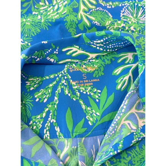 Lilly Pulitzer Dress Blue Pilar UPF 50+ Tunic Mini Floral V Neck A Line Small - Picture 4 of 12